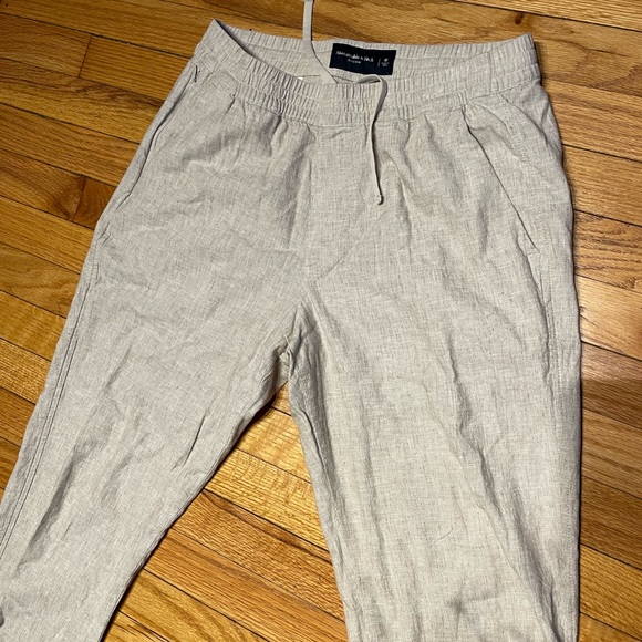 Linen Skinny jogger Trousers Drawstring minimalist chinos coastal cottage casual - Picture 3 of 8